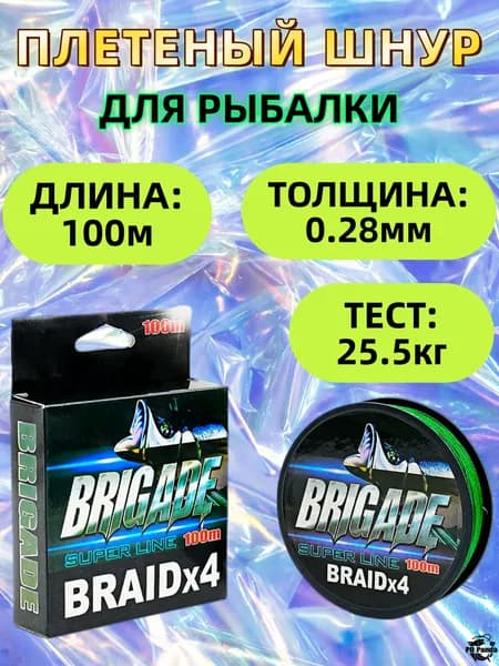 Плетеный шнур, плетенка для рыбалки/ для спиннинга, леска рыболовная, прочный 4-х жильный шнур/0,28 мм, 100 м