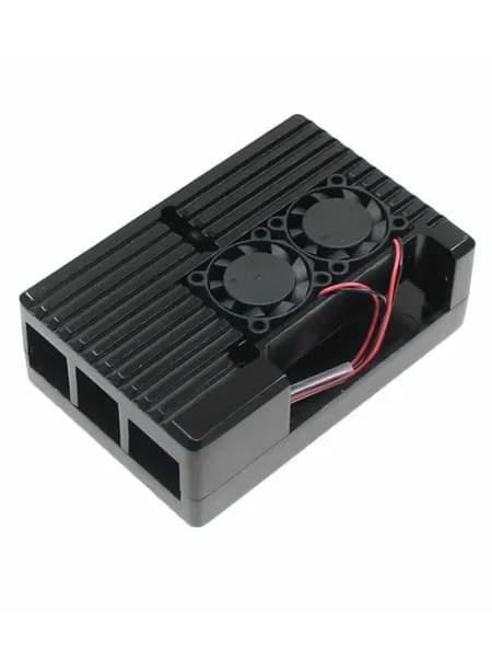 Алюминиевый корпус для Raspberry Pi 4 с двумя охлаждающими вентиляторами черного цвета