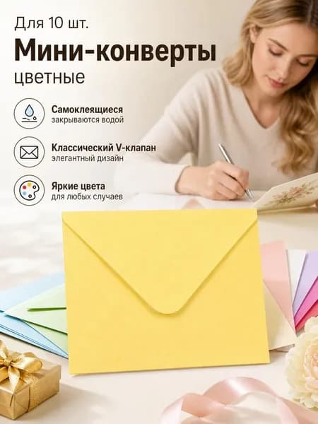 Конверт 10х7 см из дизайнерской бумаги, красный, 10 шт