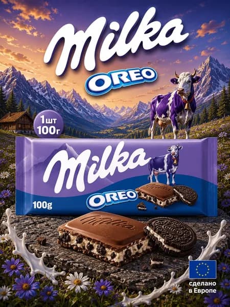 Milka, Шоколад с печеньем Орео, 100 г, Oreo