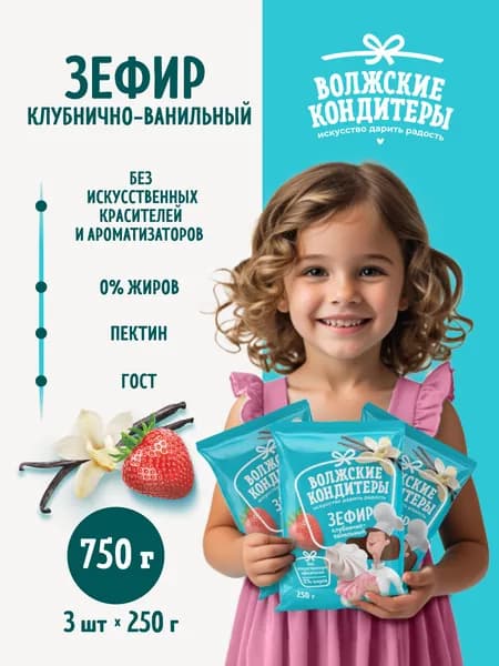 Зефир со вкусом клубники и ванили, 750 г (3 шт. х 250 г)