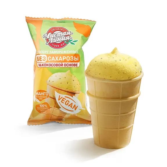 Мороженое без сахарозы VEGAN МАНГО в вафельном стаканчике, 80г