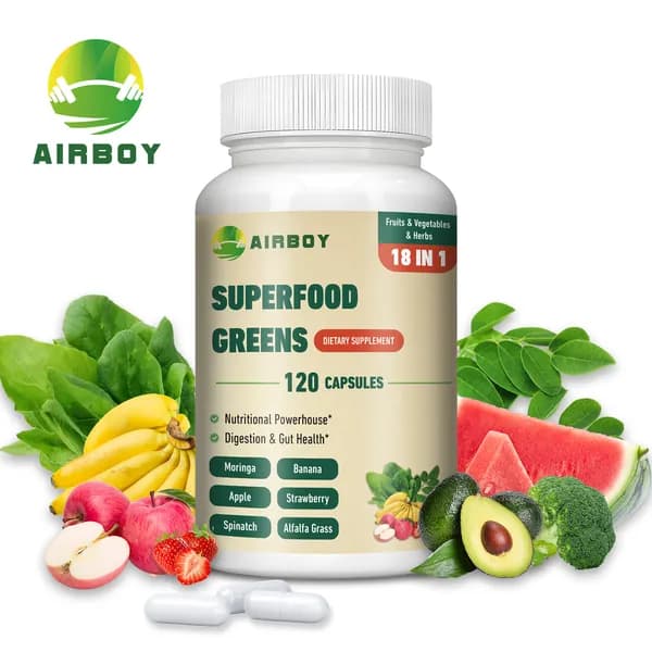 Биологически активные добавки Airboy Superfood Greens разработаны для поддержания здоровья пищеварительной системы, кишечника, уровня энергии и иммунной системы.