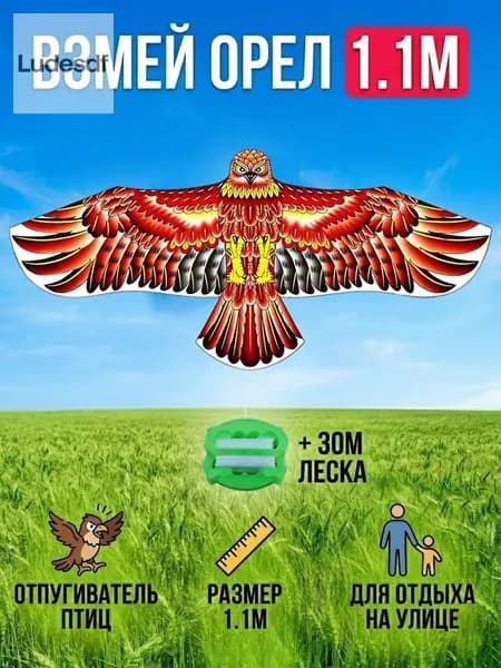 Игрушечный воздушный змей Орёл (в комплекте 30 метров веревки), интерактивное занятие для родителей и детей на