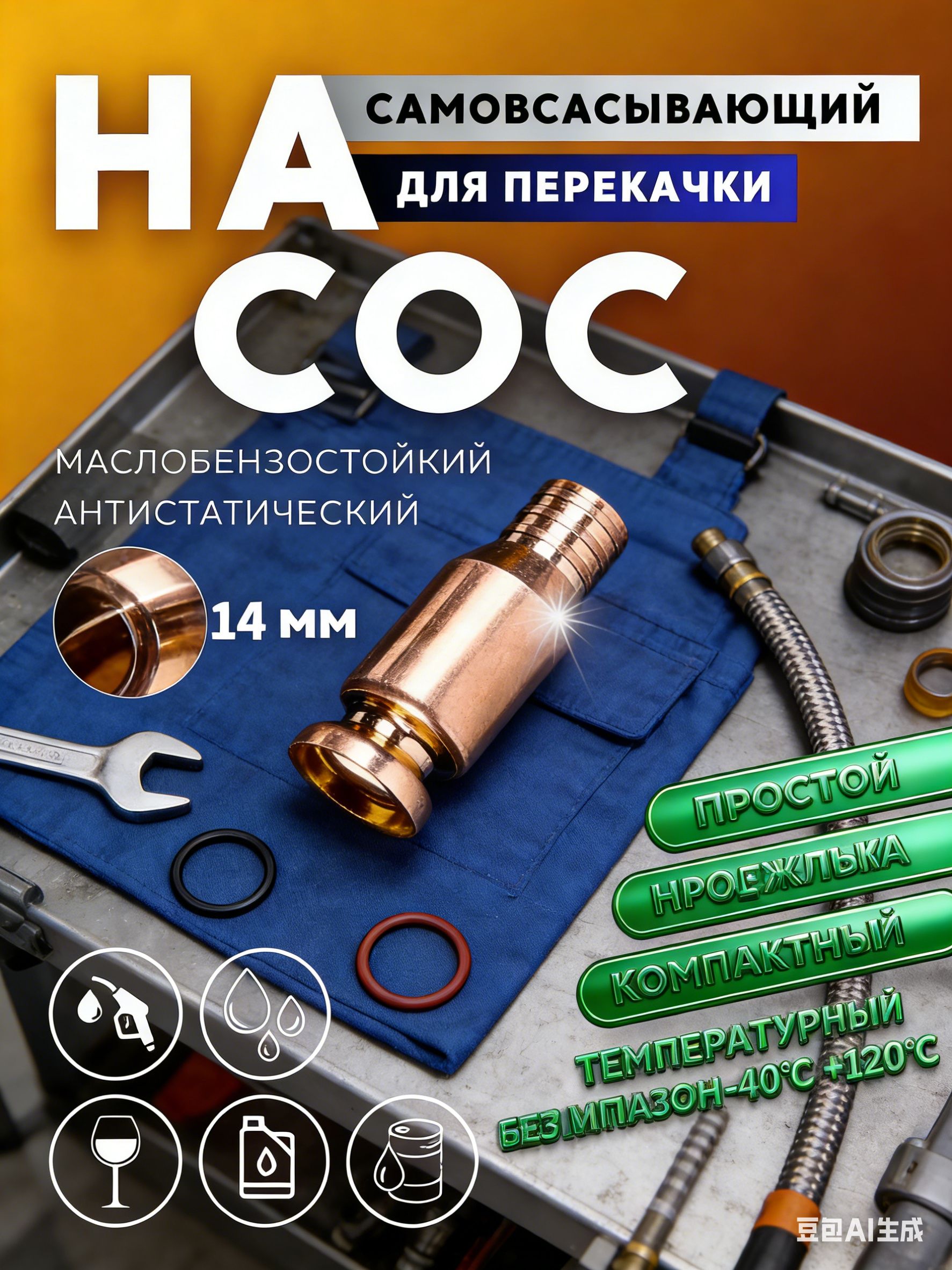 Самовсасывающий насос для перекачки и слива топлива, бензина, воды, жидкостей
