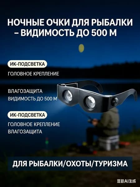 Очки для ночной рыбалки, увеличенная видимость в темноте, водонепроницаемый дизайн, противобликовые линзы, работают при температуре -10 +40 C, идеально для активного отдыха на природе