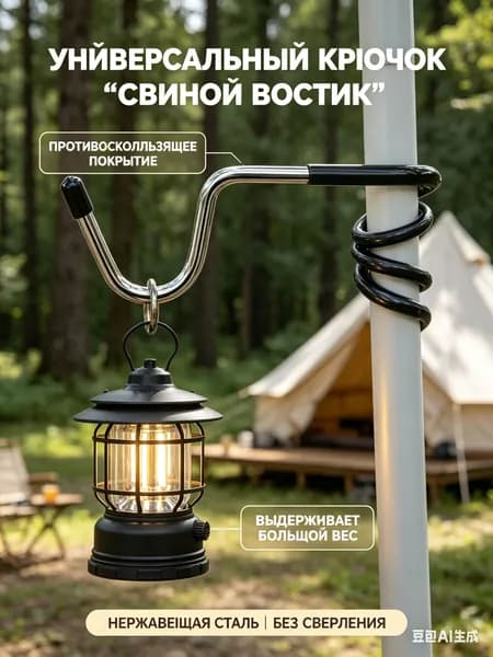 Крючок туристический для фонаря кемпинга и тента стойки на открытом воздухе