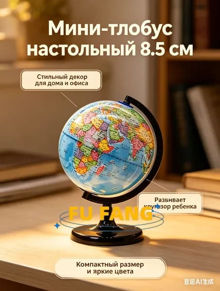 Глобус настольный сувенирный 8.5 см, политическая карта мира - маленький интерьерный глобус для декора, подарок ребенку и в офис
