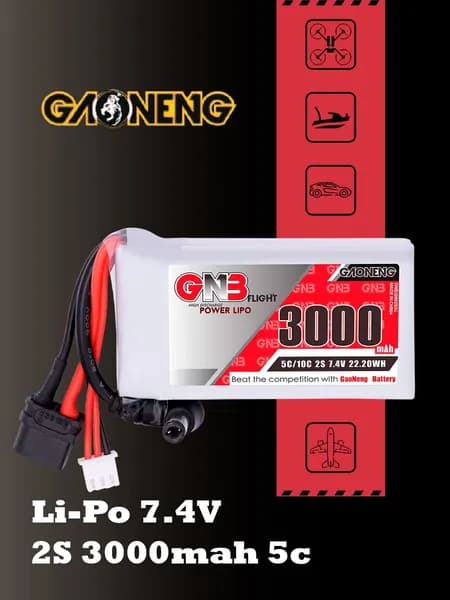 Аккумулятор Li-po Gaoneng GNB 3000mah 2S1P 7.4V for 5C 21x38x73mm для fat shark HDO & DJI goggles XT60 и DC5.5