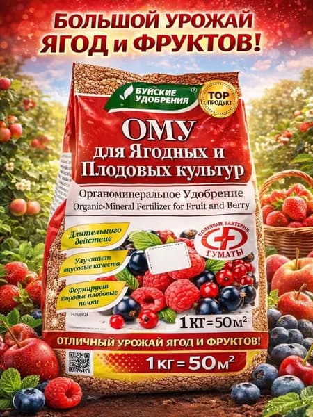 Удобрение универсальное для сада и огорода Весенняя подкормка для клубники Плодово ягодных деревьев и кустарников 1 кг ОМУ Буйские удобрения
