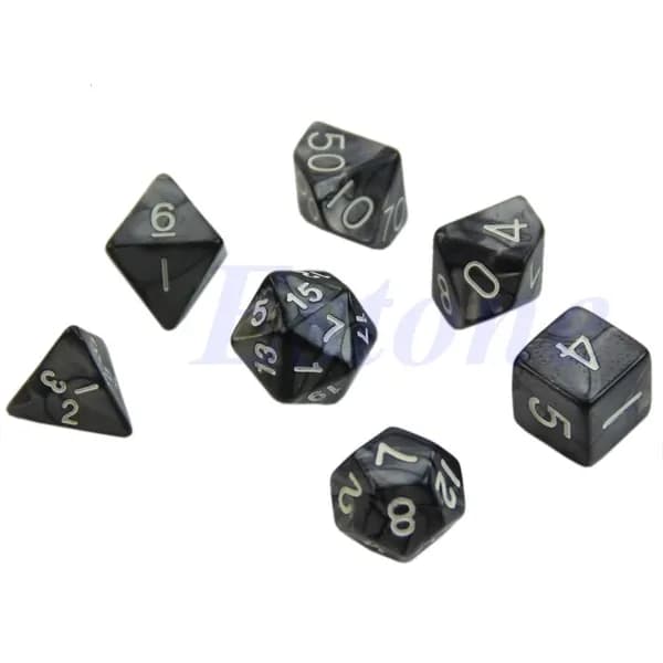 7 черных игральных кубиков D4-D20 для RPG, Черный