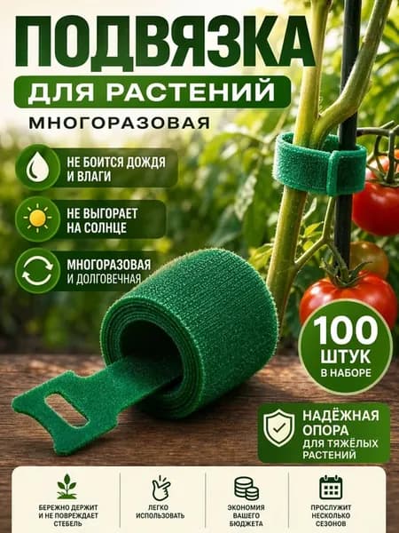 Подвязка для растений многоразовая 100 шт, садовая липучка и