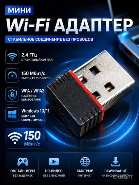 Беспроводной USB-адаптер Wi-Fi для настольного компьютера без установки драйверов