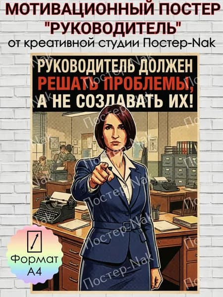 Мотивационный постер "РУКОВОДИТЕЛЬ" на плотной премиальной глянцевой бумаге. Формат А4