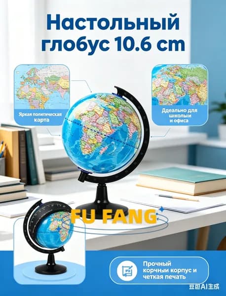 Глобус настольный 10.6 см сувенирный, политическая карта мира - маленький интерьерный глобус для детей и школы, подарок в офис
