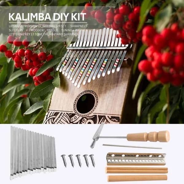 Калимба DIY-набор с 17 нотами, стальные струны, деревянная подставка и деревянный тюнер