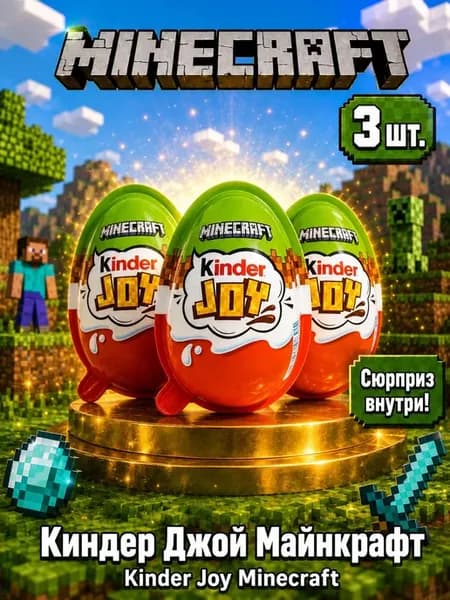 Яйцо Шоколадное Киндер Joy MineCraft - 3 шт