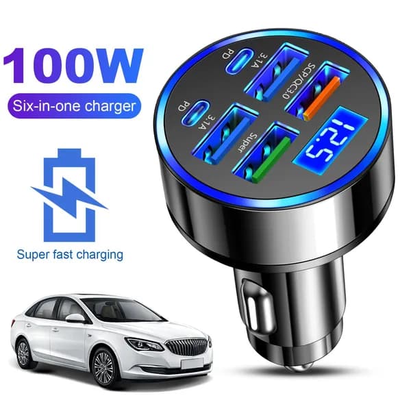 Многофункциональное авто-зарядное устройство с дисплеем и 6 USB-портами