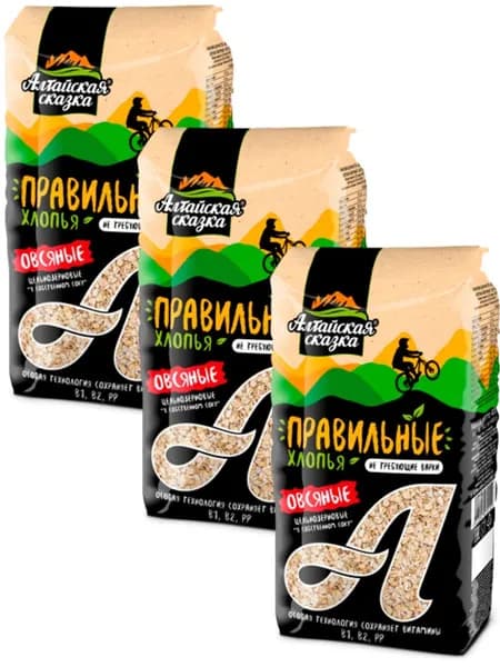 Хлопья овсяные Алтайская сказка, 400г*3шт