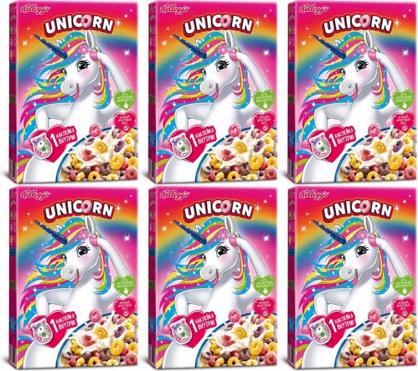Сухой завтрак Kelloggs Unicorn Радужные колечки с фруктовым вкусом, комплект: 6 упаковок по 195 г