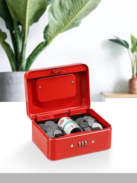 Ящик для денег SAFEBURG Keeper-15C Red Gloss сейф/тайник/коробка для денег, ценностей, документов, печатей, 8х15х12см, кодовый замок, 3 отделения, красный