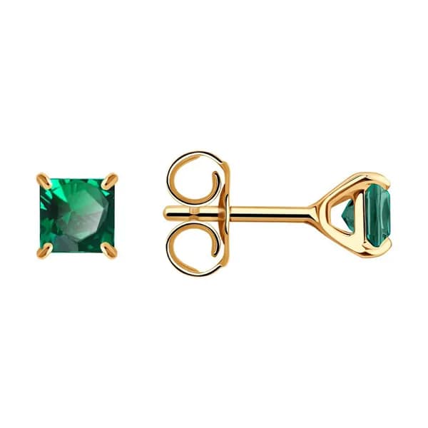 Золотые серьги DIAMANT-ONLINE с гидротермальным изумрудом 585 пробы