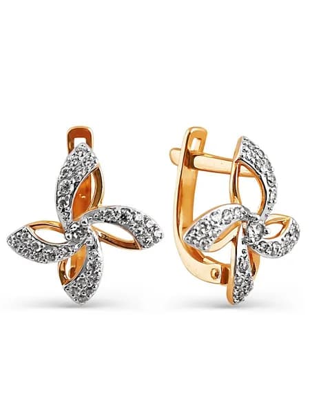 Серьги женские золотые 375 пробы с фианитами, KARATOV