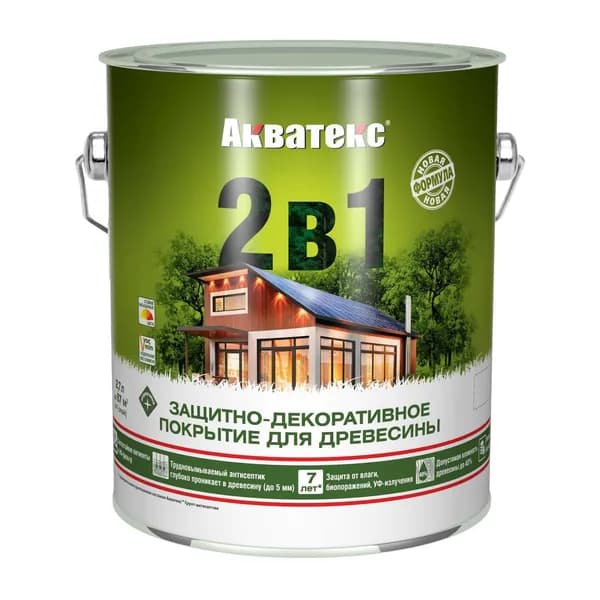 Пропитка АКВАТЕКС 2 в 1 защитно-декоративная по дереву, белый (2,7л)