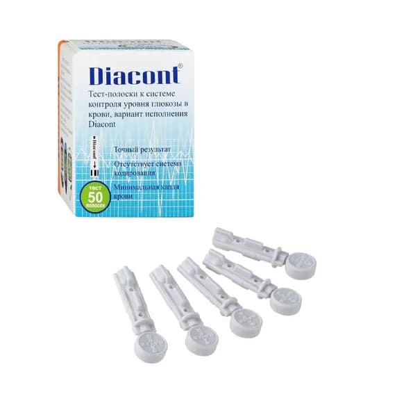 Тест-полоски Diacont (Диаконт) №50 для измерения глюкозы в крови +25 ланцетов