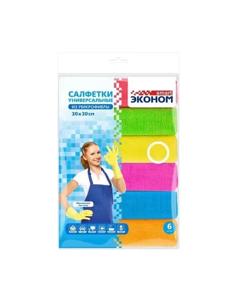 Салфетка для уборки, 30 х 30 см, 6 шт