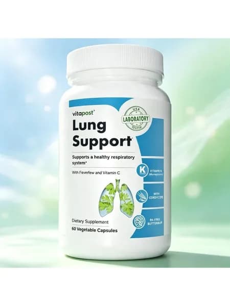Комплекс VitaPost Vegan Lung Support Complex поддерживает здоровье легких и дыхательной системы, обеспечивая антиоксидантную защиту слизистых оболочек. 60 капсул.