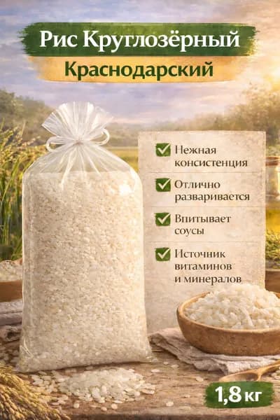 Рис круглозерный шлифованный 1,8кг