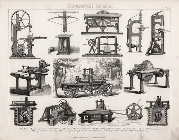 1870-е гг. Пильные станки для деревообработки, гравюра со стали