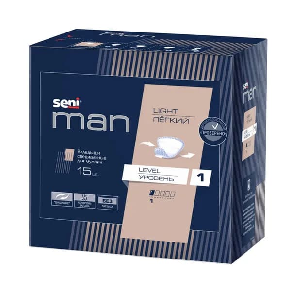 Прокладки урологические для мужчин Seni Man Light Level 1, 1 капля, 15 штук