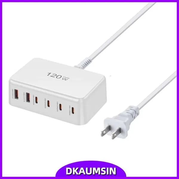 Многопортовое USB C Настольное зарядное устройство USB Зарядный хаб с 120W Компактный дизайн, Белый - US