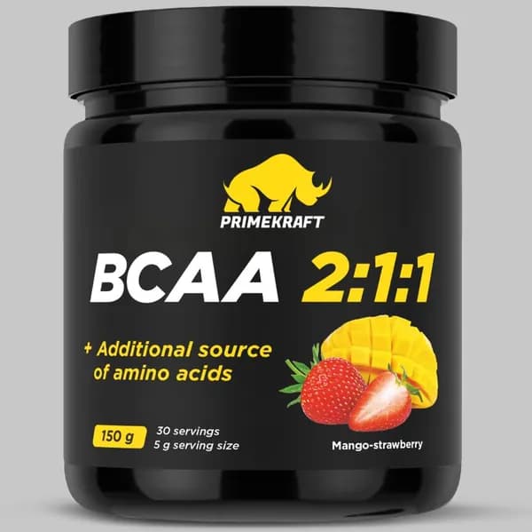 Аминокислоты Prime Kraft (Прайм Крафт) BCAA 2:1:1 (БЦАА) - Манго-клубника (Mango-strawberry), банка 150 г