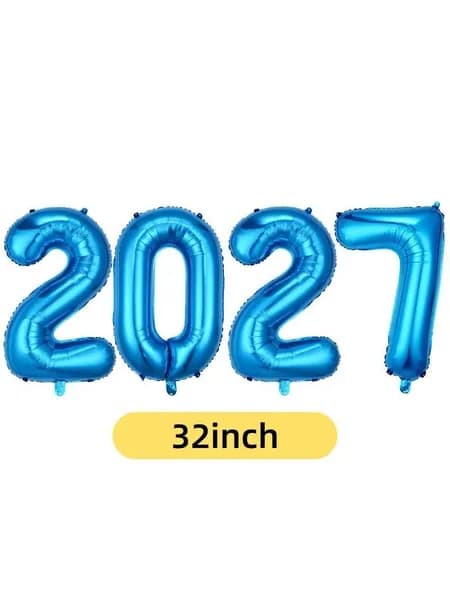 Фольгированные шары-цифры 2027 (16/32 ) многоцветный декор для Нового года, Рождества и выпускного, 1 набор.