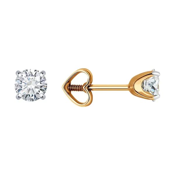 Diamant, Серьги из золота с фианитами, 51-122-02088-1, пусеты, украшение из красного золота 585 пробы, гвоздики