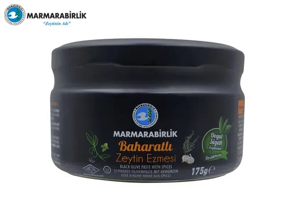 Паста из черных оливок со специями, "Marmarabirlik", Baharatli Zeytin Ezmesi, 175гр. Турция