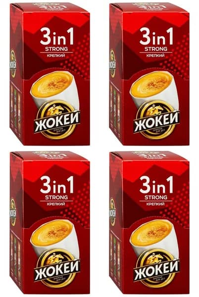 Кофейный напиток растворимый Жокей Крепкий 3 в 1 порционный, 10*12 г (комплект 4 шт.) 6012952