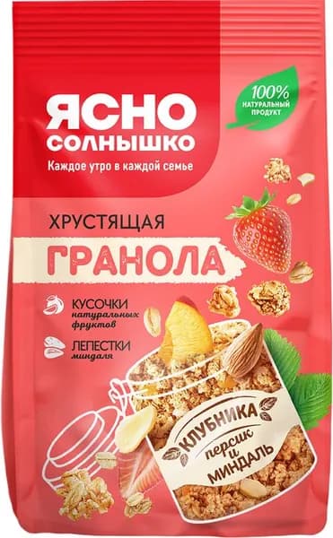 Гранола хрустящая "Клубника-персик-миндаль", 250гр