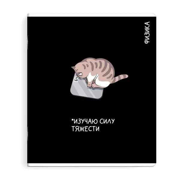 Тетрадь предметная ФИЗИКА (48 л., А5+, вн.блок - клетка, белый офсет, мягкий переплёт) КОТЫ МЕМЫ