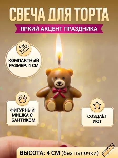 Свеча для торта на день рождения Мишка