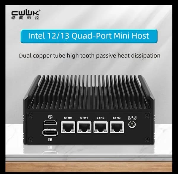 CWWK Мини-ПК Мини промышленный компьютер, RJ45 Intel i226-V2 2.5G*4(интерфейс TF） (Intel Pentium Gold 8505, RAM Отсутствует, Intel UHD Graphics, Без ОС), 8505-4L, черный