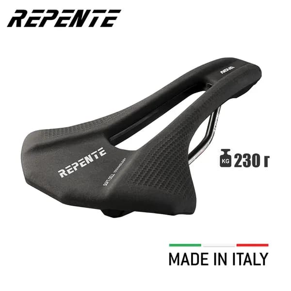 Велосипедное седло selle Repente Nova Aeron Black (Italia), 260х142 мм, вес 230 г. - легкое спортивное, для дорожного и горного велосипеда, для мужчин и для женщин, цвет черный