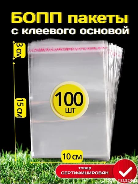 Пакет с клеевым клапаном 15x10 см 25 мкм 100 шт прозрачный