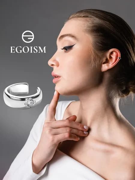 Egoism Серьга каффа с белым фианитом / серебро 925 пробы
