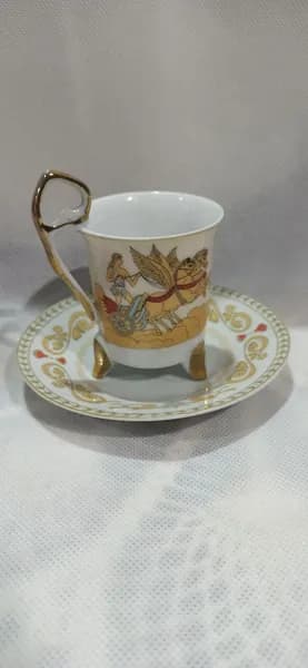 Винтажная чайная пара с рисунком, фарфор