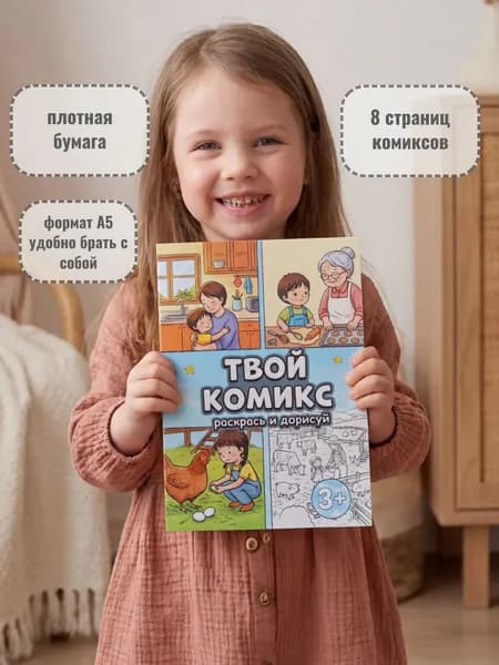 Интерактивная раскраска для детей комикс, А5, 8 страниц