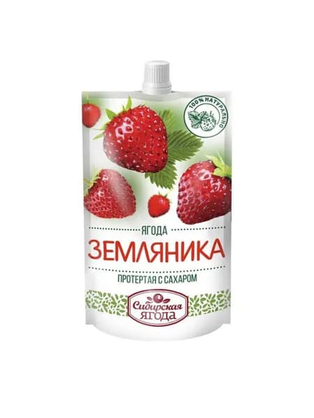 Протертая земляника на сахаре Сибирская ягода дой-пак 280гр